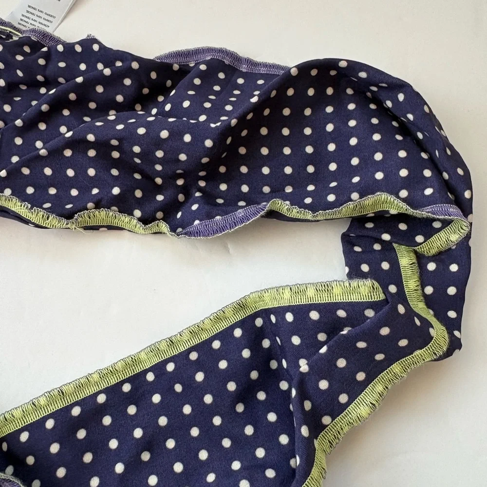 Free People Navy Polka Dot Scarf with White Dots and Green Trim